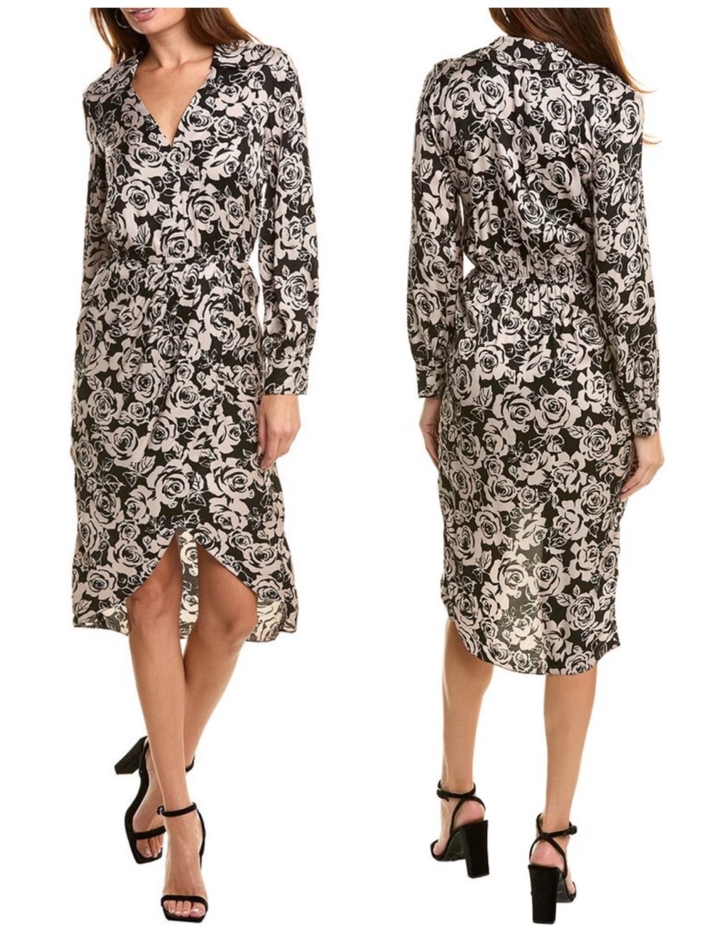 The Kooples Blooming Roses Viscose Floral Print Long Sleeve Midi Dress Nwt